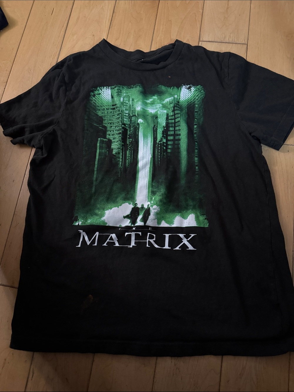 Old Navy Black T‑Shirt with Green Matrix City Graphic